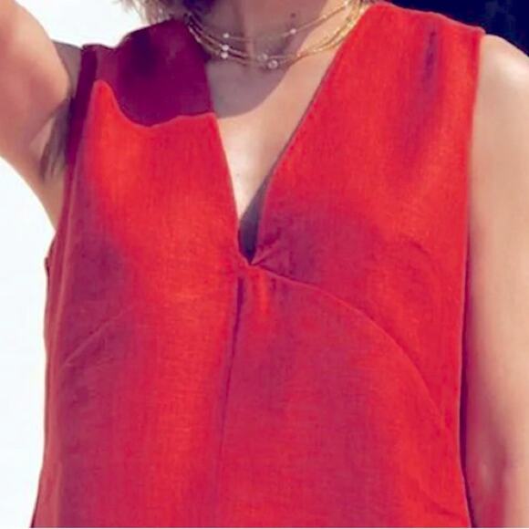 NWT REVOLVE & COTTON LINEN lovers COMMENSE red shift mini dress L - Picture 3 of 13